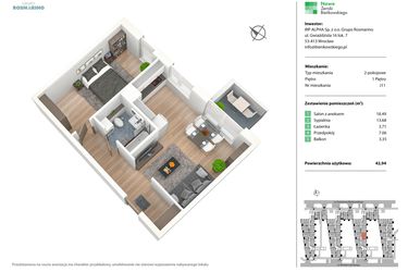 Rzut - Mieszkanie na sprzedaż 2 pokoje o powierzchni 42,94 m² - numer J11 w Nowe Żerniki Bieńkowskiego etap II