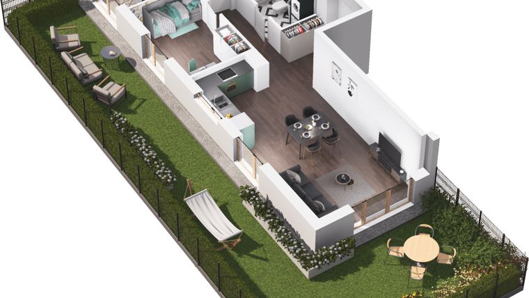 Rzut - Mieszkanie na sprzedaż 3 pokoje o powierzchni 61,76 m² - numer A1.100.M04 w Mieszkaj w mieście - Ogrody Glogera