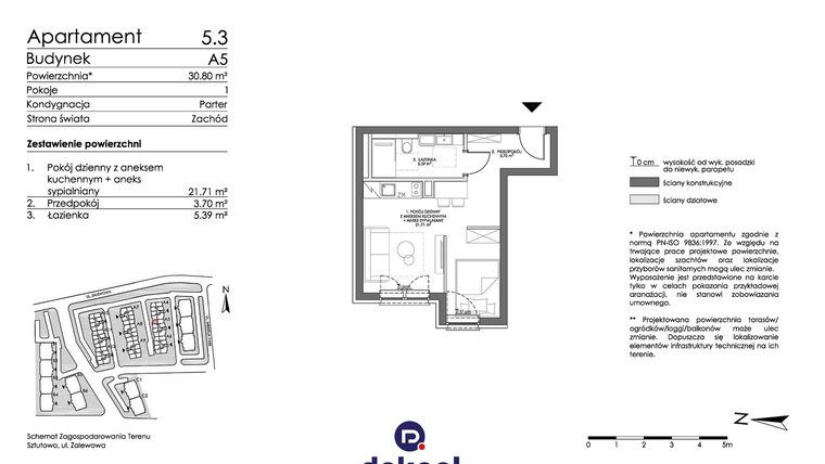 Rzut - Mieszkanie na sprzedaż 1 pokój o powierzchni 30,8 m² - numer 5.3 w Trimare