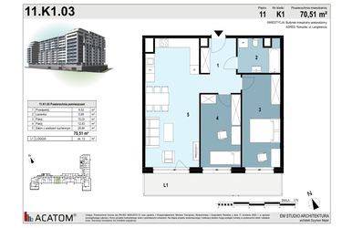 Rzut - Mieszkanie na sprzedaż 3 pokoje o powierzchni 70,48 m² - numer 110 w Langiewicza 37