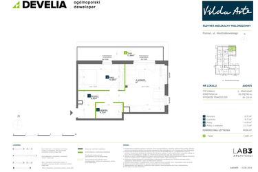 Rzut - Mieszkanie na sprzedaż 2 pokoje o powierzchni 49,36 m² - numer AA0405 w Vilda Arte
