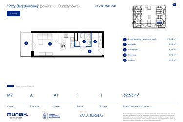 Rzut - Mieszkanie na sprzedaż 1 pokój o powierzchni 32,63 m² - numer 7A w Przy Bursztynowej