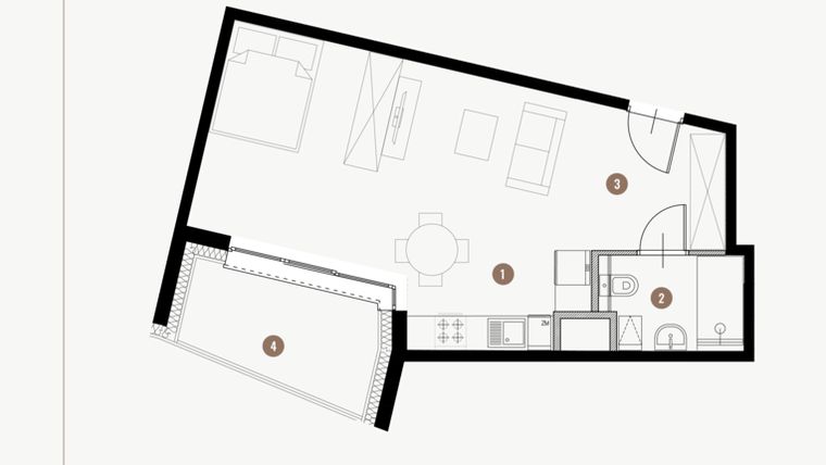 Rzut - Mieszkanie na sprzedaż 1 pokój o powierzchni 37,1 m² - numer II.7.2 w Tuwima Apartments