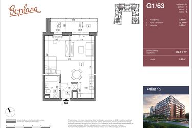 Rzut - Mieszkanie na sprzedaż 1 pokój o powierzchni 39,41 m² - numer G1/63 w Goplana budynek G