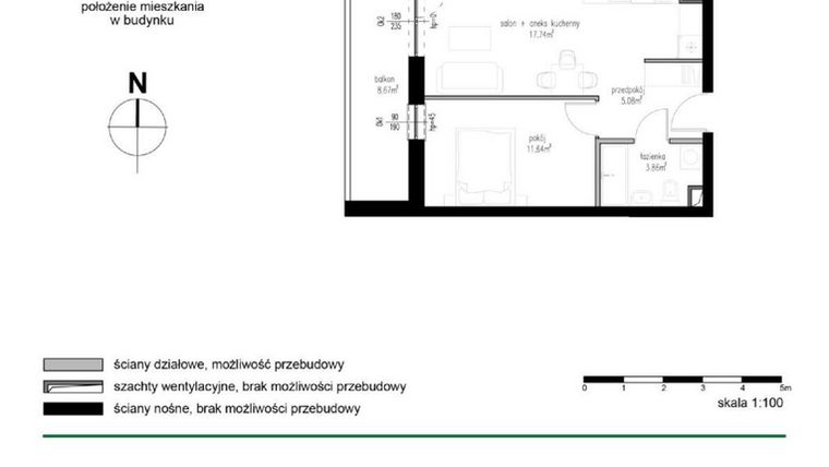 Rzut - Mieszkanie na sprzedaż 2 pokoje o powierzchni 38,32 m² - numer M15 w Wędrowna II