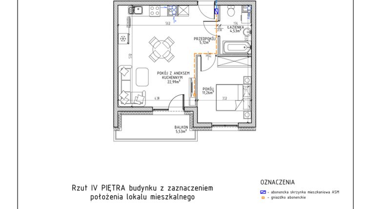 Rzut - Mieszkanie na sprzedaż 2 pokoje o powierzchni 43,9 m² - numer 33 w Osiedle Foresto