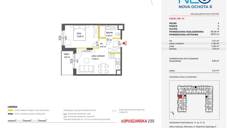 Rzut - Mieszkanie na sprzedaż 2 pokoje o powierzchni 40,34 m² - numer 48 w Neo Nova Ochota 6