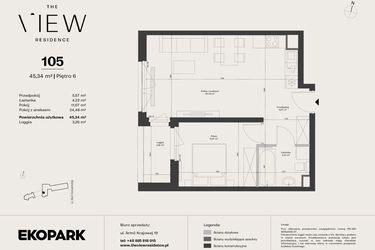 Rzut - Mieszkanie na sprzedaż 2 pokoje o powierzchni 45,34 m² - numer 105 w The View