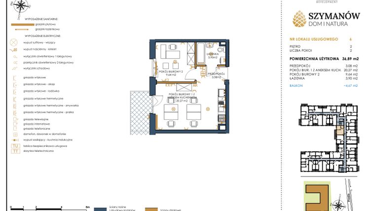 Rzut - Lokal użytkowy na sprzedaż 2 pokoje o powierzchni 36,89 m² - numer U6 w Szymanów Dom i Natura