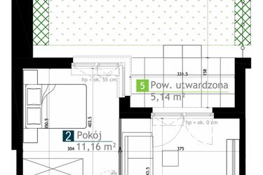 Rzut - Mieszkanie na sprzedaż 2 pokoje o powierzchni 38,15 m² - numer AA0001 w M Bemowo