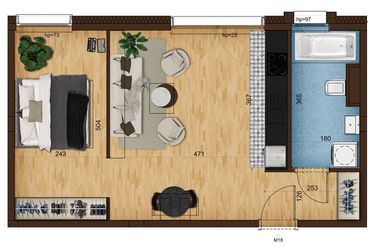 Rzut - Mieszkanie na sprzedaż 1 pokój o powierzchni 44,95 m² - numer 4.18 w Nowe Zabrze
