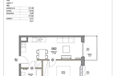 Rzut - Mieszkanie na sprzedaż 2 pokoje o powierzchni 37,84 m² - numer 82 w Rezydencja Liwska 3