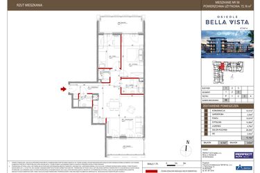 Rzut - Mieszkanie na sprzedaż 3 pokoje o powierzchni 72,16 m² - numer 1.58 w Bella Vista Etap IV