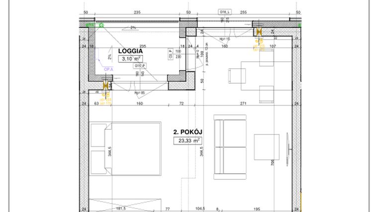 Rzut - Mieszkanie na sprzedaż 1 pokój o powierzchni 37,33 m² - numer B104 w Nowe Centrum Południowe etap IV