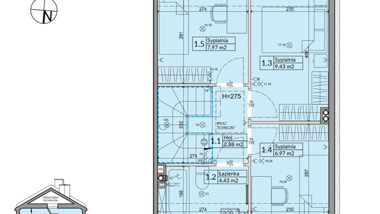 Rzut - Dom na sprzedaż 5 pokoi o powierzchni 70,97 m² - numer 2B w Osiedle Stokrotki