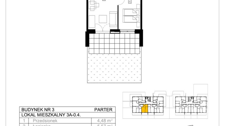 Rzut - Mieszkanie na sprzedaż 2 pokoje o powierzchni 43,09 m² - numer 3A-0.4 w Gardenia Pogodno