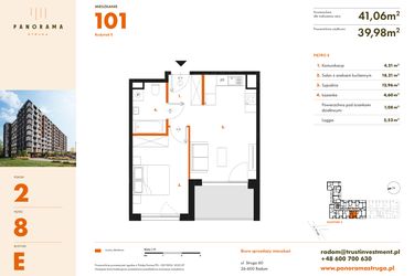Rzut - Mieszkanie na sprzedaż 2 pokoje o powierzchni 41,06 m² - numer E101 w Panorama Struga