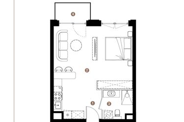 Rzut - Mieszkanie na sprzedaż 1 pokój o powierzchni 38,3 m² - numer F.B.00.25 w Apartamenty Reytana bud. F