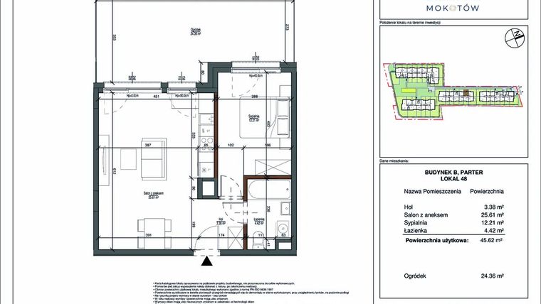 Rzut - Mieszkanie na sprzedaż 2 pokoje o powierzchni 45,62 m² - numer 48 w Aura Mokotów II