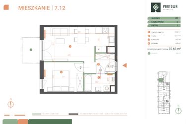 Rzut - Mieszkanie na sprzedaż 2 pokoje o powierzchni 39,63 m² - numer M.07.12 w Casa Feliz Portowa