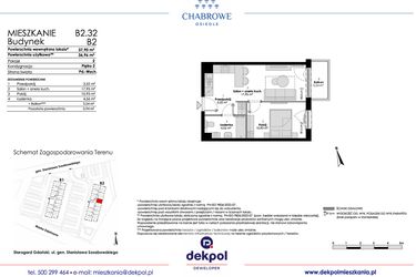 Rzut - Mieszkanie na sprzedaż 2 pokoje o powierzchni 36,96 m² - numer B2.32 w Osiedle Chabrowe