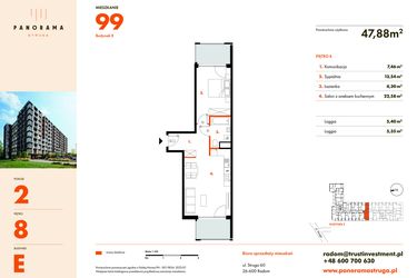 Rzut - Mieszkanie na sprzedaż 2 pokoje o powierzchni 47,88 m² - numer E99 w Panorama Struga