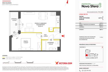 Rzut - Mieszkanie na sprzedaż 2 pokoje o powierzchni 43,77 m² - numer 170 w Miasteczko Nova Sfera 3