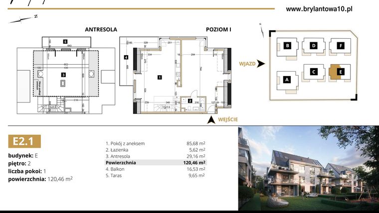Rzut - Mieszkanie na sprzedaż 1 pokój o powierzchni 120,46 m² - numer E2.1 w Brylantowa 10