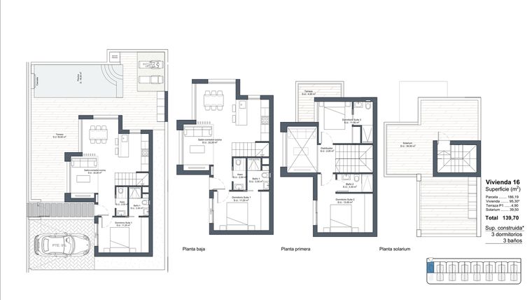 Rzut - Dom na sprzedaż 4 pokoje o powierzchni 200,3 m² - numer 16 w Dom szeregowy w Ciudad Quesada - 53178795