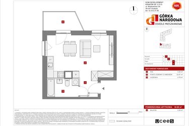 Rzut - Mieszkanie na sprzedaż 1 pokój o powierzchni 30,69 m² - numer 5.3.F.16 w Osiedle Górka Narodowa etap 5