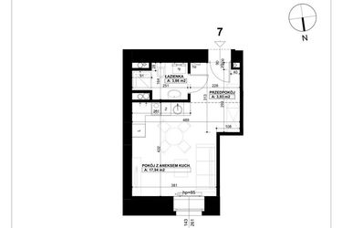 Rzut - Mieszkanie na sprzedaż 1 pokój o powierzchni 25,73 m² - numer 7 w Święty Marcin 65
