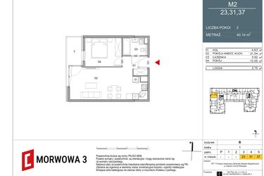 Rzut - Mieszkanie na sprzedaż 2 pokoje o powierzchni 40,14 m² - numer 23 w Morwowa 3