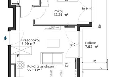 Rzut - Mieszkanie na sprzedaż 2 pokoje o powierzchni 43,05 m² - numer C-18 w Destino