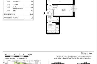 Rzut - Mieszkanie na sprzedaż 2 pokoje o powierzchni 36,68 m² - numer A-2-35 w Zamieszkaj na Rudawskiej 5