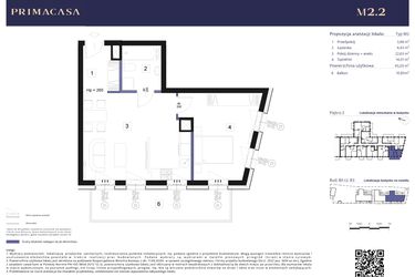 Rzut - Mieszkanie na sprzedaż 2 pokoje o powierzchni 45,05 m² - numer B3 – M2.2 w Primacasa
