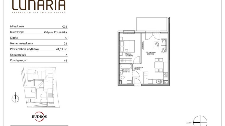 Rzut - Mieszkanie na sprzedaż 2 pokoje o powierzchni 41,15 m² - numer C21 w Lunaria