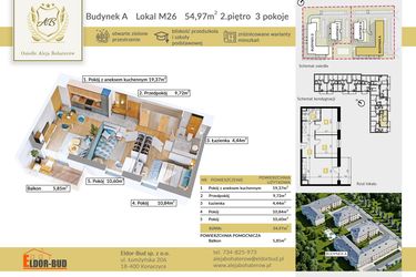 Rzut - Mieszkanie na sprzedaż 3 pokoje o powierzchni 54,97 m² - numer A.26 w Aleja Bohaterów
