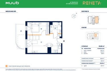 Rzut - Mieszkanie na sprzedaż 2 pokoje o powierzchni 39,88 m² - numer M19 w Reneta