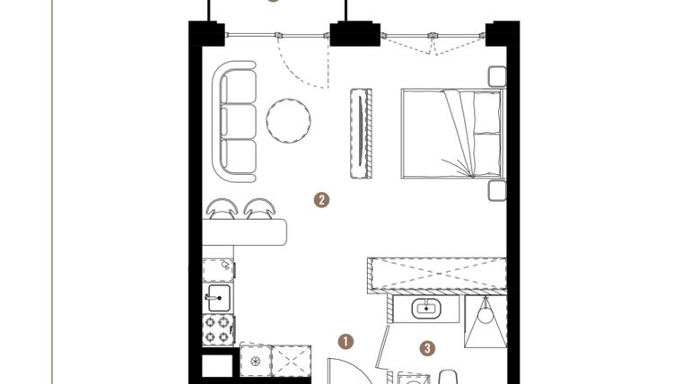 Rzut - Mieszkanie na sprzedaż 1 pokój o powierzchni 37,15 m² - numer F.B.02.64 w Apartamenty Reytana bud. F