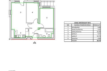 Rzut - Mieszkanie na sprzedaż 3 pokoje o powierzchni 50,81 m² - numer 5 w Nowa Pszczelna