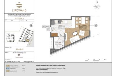 Rzut - Mieszkanie na sprzedaż 1 pokój o powierzchni 29,15 m² - numer A32 w Lipowa 45