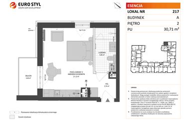 Rzut - Mieszkanie na sprzedaż 1 pokój o powierzchni 30,71 m² - numer A.217 w Esencja - Apartamenty inwestycyjne