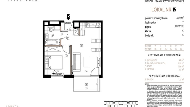 Rzut - Mieszkanie na sprzedaż 2 pokoje o powierzchni 38,22 m² - numer A015 w Ustronna