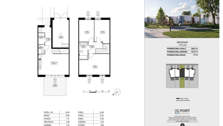 Rzut - Dom na sprzedaż 4 pokoje o powierzchni 106,61 m² - numer I.F4.C.62 w Port Drzewny