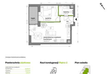Rzut - Mieszkanie na sprzedaż 2 pokoje o powierzchni 47,46 m² - numer AA0205 w Ptasia Vita