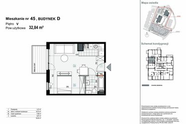 Rzut - Mieszkanie na sprzedaż 1 pokój o powierzchni 32,84 m² - numer D.M45 w Apartamenty Kopernika