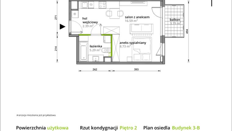 Rzut - Mieszkanie na sprzedaż 1 pokój o powierzchni 33 m² - numer B/015 w Aleje Praskie