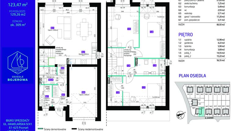 Rzut - Dom na sprzedaż 4 pokoje o powierzchni 123,43 m² - numer 36/2 w Osiedle Bojerowa etap II