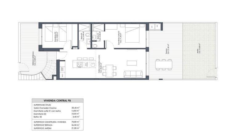 Rzut - Dom na sprzedaż 3 pokoje o powierzchni 70 m² - numer 7 w Domy w San Miguel de Salinas - 10851943