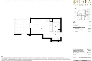 Rzut - Mieszkanie na sprzedaż 1 pokój o powierzchni 26,19 m² - numer 1.06 w Stara Farbiarnia
